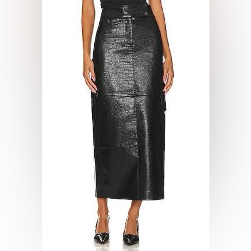 NWT LPA Black Faux Leather High-Waist Maxi Skirt